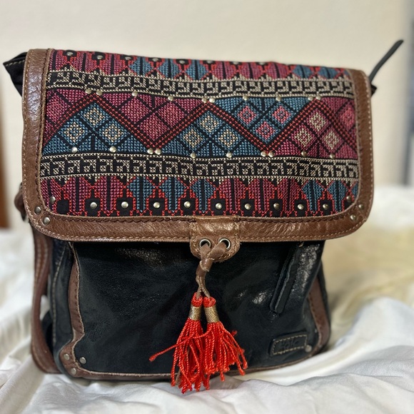 Sak Bohemian Black and Red Embroidered Women's crossbody and backpack - Picture 1 of 13